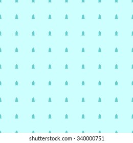 Seamless pattern with a small aquamarine Christmas tree on a light blue background.