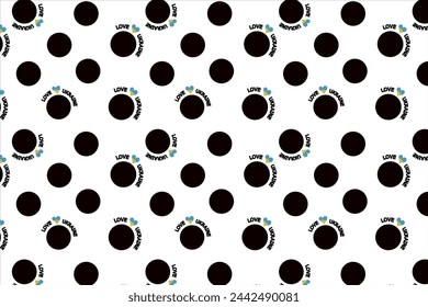 Seamless pattern. Small black circles on a transparent background. I love Ukraine. Blue and yellow heart. Flyer background design, advertising background, fabric, clothing, texture, textile pattern.