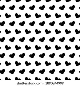 Seamless pattern with small black hearts. Vector monochrome repeating texture. For creating a continuous design for background, wrapping paper, gift, postcard, packaging. Simple valentines day pattern