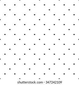 Seamless pattern with small black hearts on a white background.