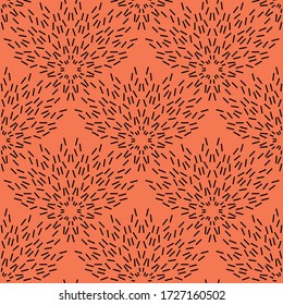 Seamless pattern of small black strokes on an orange background.