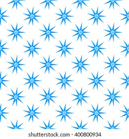 Seamless pattern of small blue stars on a white background.