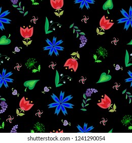 seamless pattern of small bright colors on black background