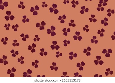 Seamless pattern of small brown leaves scattered over a muted terracotta background. Perfect for botanical designs, eco-friendly themes, and natural product packaging.