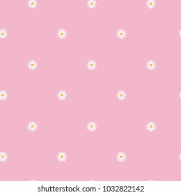 Seamless Pattern With Small Camomile Flowers On Pink Background Cute Floral Ornament Vector Illustration