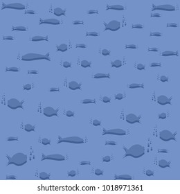 Seamless pattern with small cartoon fishes in the sea or aquarium in blue colors. Vector illustration.