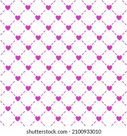 Patrón sin inconvenientes, círculos pequeños y corazones en los nodos. Patrón cardíaco. Ideal para la tarjeta de San Valentín o para envolver papel.los corazones rosados patrón sin fisuras. Ilustración vectorial.