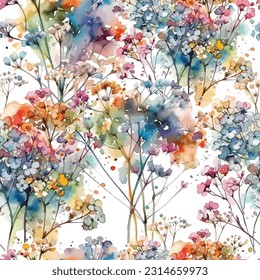 Seamless pattern small colored flowers. Watercolor background. Vector illustration