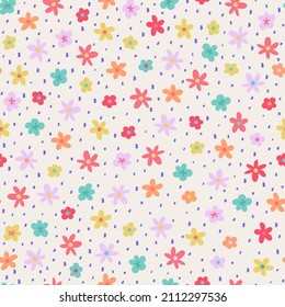 Seamless pattern with small colorful flowers on a light background. Bright vector plant background for fashion, wallpapers, print.
