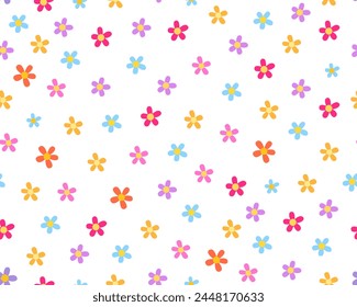 Seamless pattern with small colorful flowers. Simple minimalistic pattern. Wrapping paper, fabric, design for Valentine's Day, Birthday, 8 march, easter.