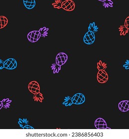 Seamless pattern with small colorful pineapples and black background