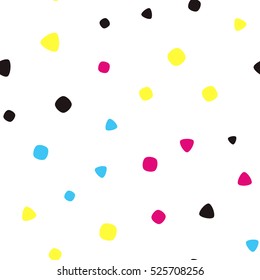 Seamless pattern with small colorful squares and triangles on a white background