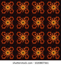 Seamless pattern in small cute flowers of lovely abstract elements in red, black and orange flowers. Vector floral art for textile, wallpaper, pattern fills, covers, surface, print, gift wrap.