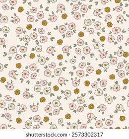 Seamless pattern with small cute flowers, repeating background, digital paper for wallpaper, scrapbook, textile, print vector design