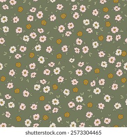 Seamless pattern with small cute flowers, repeating background, digital paper for wallpaper, scrapbook, textile, print vector design