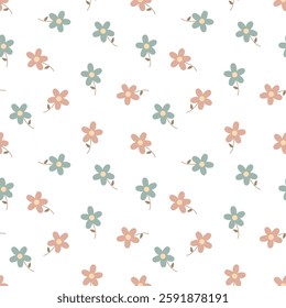 seamless pattern small cute flowers pale delicate colors