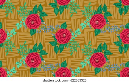 Seamless pattern in small cute flowers of antique roses and branches. Country style millefleurs. Floral background for textile, wallpaper, covers, surface, print, gift wrap, scrapbooking, decoupage.
