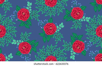 Seamless pattern in small cute flowers of antique roses and branches. Country style millefleurs. Floral background for textile, wallpaper, covers, surface, print, gift wrap, scrapbooking, decoupage.