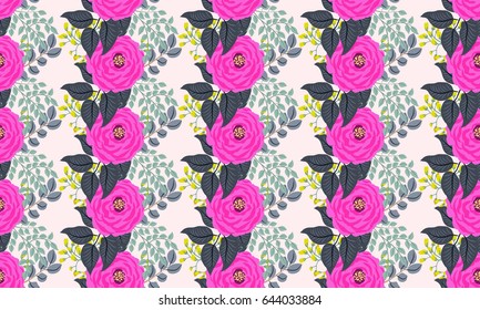 Seamless pattern in small cute flowers of antique roses and branches. Millefleurs. Floral background for textile, wallpaper, pattern fills, covers, surface, print, gift wrap, scrapbooking, decoupage.
