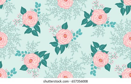 Seamless pattern in small cute flowers of antique roses and branches.Millefleurs. Floral background for textile, wallpaper, pattern fills, covers, surface, print, gift wrap, scrapbooking, decoupage.