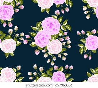Seamless pattern in small cute flowers of antique roses and branches. Liberty style. Floral background for textile, wallpaper, pattern fills, covers, surface, print, gift wrap, scrapbooking, decoupage