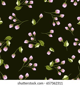 Seamless pattern in small cute flowers of antique roses and branches. Liberty style. Floral background for textile, wallpaper, pattern fills, covers, surface, print, gift wrap, scrapbooking, decoupage