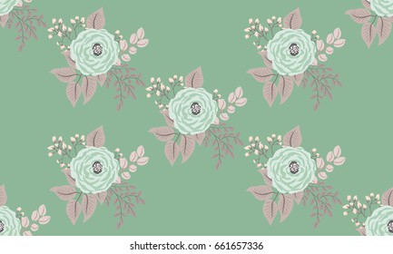 Seamless pattern in small cute flowers of antique roses and branches. Chabby chic millefleurs. Floral background for textile, wallpaper, covers, surface, print, gift wrap, scrapbooking, decoupage.