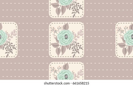 Seamless pattern in small cute flowers of antique roses and branches. Chabby chic millefleurs. Floral background for textile, wallpaper, covers, surface, print, gift wrap, scrapbooking, decoupage.
