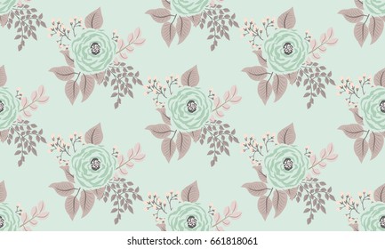 Seamless pattern in small cute flowers of antique roses and branches. Chabby chic millefleurs. Floral background for textile, wallpaper, covers, surface, print, gift wrap, scrapbooking, decoupage.