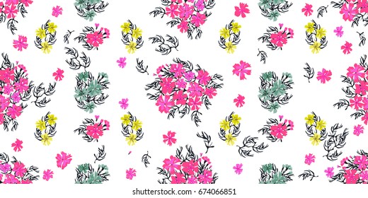 Seamless pattern in small cute flowers. Liberty style millefleurs. Floral background for textile, wallpaper, pattern fills, covers, surface, print, gift wrap, scrapbooking, decoupage.