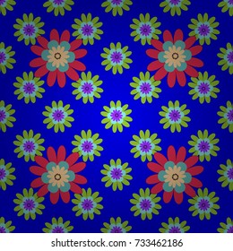 Seamless pattern in small cute flowers of lovely abstract elements in violet, green, blue flowers. Vector floral art for textile, wallpaper, pattern fills, covers, surface, print, gift wrap, decoupage