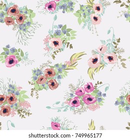 Seamless pattern in small cute flowers of poppy. Liberty style millefleurs. Shabby chic. Floral background for textile, wallpaper, covers, surface, print, wrap, scrapbooking, decoupage.