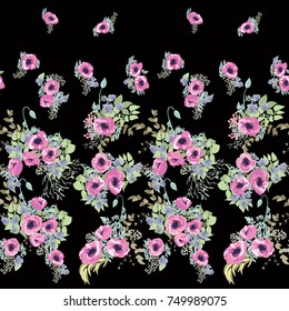 Seamless pattern in small cute flowers of poppy. Liberty style millefleurs. Shabby chic. Floral background for textile, wallpaper, covers, surface, print, wrap, scrapbooking, decoupage.