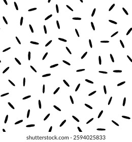 Seamless pattern with Small Dashes. Various dots and doodle lines. Repeated black spots on white background. Simple Vector Illustration.