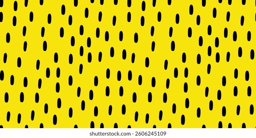 Seamless pattern with Small Dashes. Various dots and doodle lines. Repeated black spots on yellow background. Simple Vector Illustration.