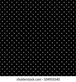 Seamless Pattern In A Small Dot, Polka Dot Style In White On A Black Background.