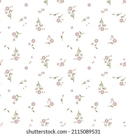 Seamless pattern of small field simple pastel flowers and bouquets. Design for cotton fabric, wallpaper, home textile.