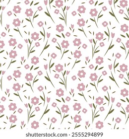 Seamless pattern of small field simple pastel flowers and bouquets. Design for cotton fabric, wallpaper, home textile.