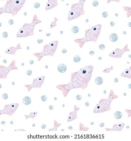 Seamless pattern with small fishes.Cartoon vector graphics.