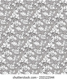 Seamless Pattern Small  Floral ornament Black & White & Gray Mottled