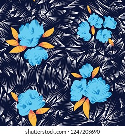 seamless pattern in the small flower on navy