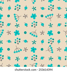 Seamless pattern with small flowers and berries. Vector illustration.