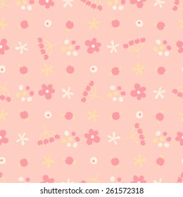 Seamless pattern with small flowers and berries. Vector illustration.