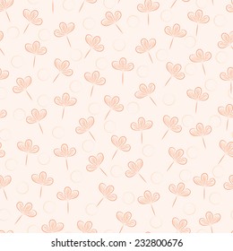 Seamless pattern of small flowers and circles. Pink floral background.
