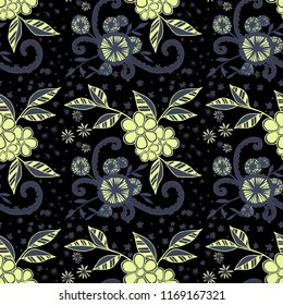 Seamless Pattern with Small Flowers in Country Style. Summer Floral Texture with Hand Drawn Doodles. Small Natural Rapport for Dress, Cloth, Paper. Vector Seamless Background with Wild Flowers.