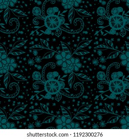 Seamless Pattern with Small Flowers in Country Style. Spring Floral Texture with Hand Drawn Doodles. Small Natural Rapport for Chintz, Linen, Calico. Vector Seamless Background with Wild Flowers.