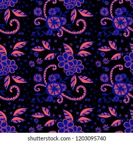 Seamless Pattern with Small Flowers in Country Style. Spring Floral Texture with Hand Drawn Doodles. Small Natural Rapport for Chintz, Linen, Textile. Vector Seamless Background with Wild Flowers.