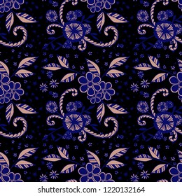 Seamless Pattern with Small Flowers in Country Style. Autumn Floral Texture with Hand Drawn Doodles. Small Natural Rapport for Chintz, Cotton, Calico. Vector Seamless Background with Wild Flowers.