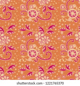 Seamless Pattern with Small Flowers in Country Style. Autumn Floral Texture with Hand Drawn Doodles. Small Natural Rapport for Print, Cotton, Calico. Vector Seamless Background with Wild Flowers.