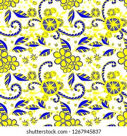 Seamless Pattern with Small Flowers in Country Style. Autumn Floral Texture with Hand Drawn Doodles. Small Natural Rapport for Dress, Cloth, Paper. Vector Seamless Background with Wild Flowers.